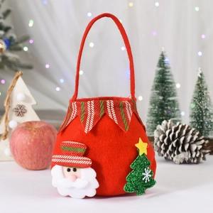 Weihnachts-Geschenktasche aus Filz mit Weihnachtsmann, Tannenbaum und Streifengriff