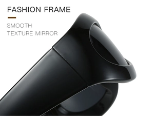 Close-up of black cat-eye polarized sunglasses showing frame hinge and smooth lens texture