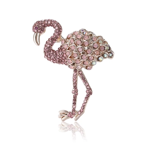 Elegant Alloy Rhinestone Flamingo Brooch Pin For Women Vintage Gold Base Red Pink Animal Shaped Corsage Jewelry Accessories