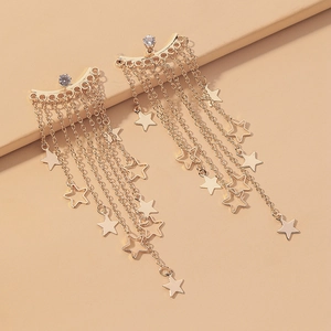 Alloy Rhinestone Star Tassel Earrings With 925 Sterling Silver Earring Post Long Elegant Dangle For Women