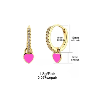 Ins style gold heart drop earrings with pink enamel and S925 stamp measurements