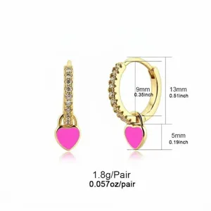 Ins style gold heart drop earrings with pink enamel and S925 stamp measurements