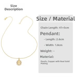 Detailed view of vintage gold plated necklace with pearl-edged medallion and fine chain