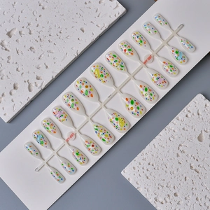 Ink stone cartoon polka dot almond press-on nails set with 24 pieces on display stand