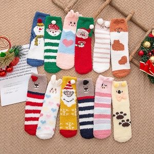 Winter cartoon Christmas coral fleece socks in 12 festive styles for warm sleeping comfort