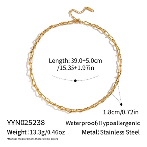Detailed size chart and specifications for the gold heart link stainless steel necklace