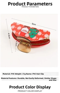 Detail view of red Christmas PVC claw clip with size dimensions 9x4.6x4.3cm