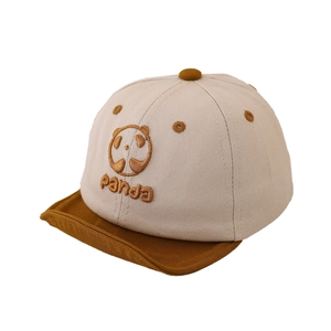 Toddler panda baseball cap in cream and brown cotton with a soft sun visor brim