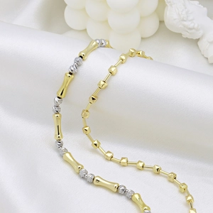 Lussuosa Collana in Rame con Maglie a Bambù per Donna Oro Argento Bicolore Catena a Perline Geometriche Choker Minimalista Gioielli di Moda Regalo