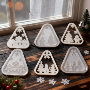 6pcs Christmas triangular silicone molds with hollow tree and house designs for DIY crafts