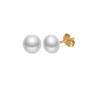 Detailed view of white freshwater pearl earrings with S925 silver gold-plated posts