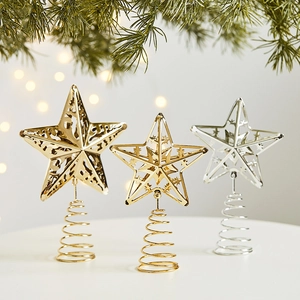 Christmas Tree Topper Star Wrought Iron Metal Hollow Design Spiral Base Holiday Xmas Decoration Elegant Glittery