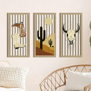 Décoration Murale En Bois Cowboy De L'ouest Bohème Rustique Plaque Ajourée Désert Cactus Crâne De Taureau Pour Maison