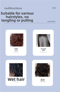 Detail infographic showing hairbrush suitability for curly, straight, wet, and thick hair