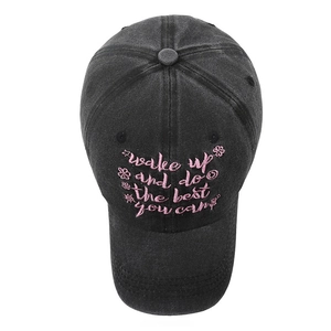 Vintage washed dark grey baseball cap with pink embroidery and cherry blossom detail