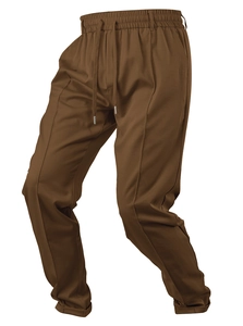 Men's relaxed fit casual trousers in brown with elastic drawstring waist and pleat
