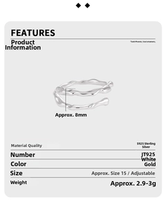 Detailed size specifications of the minimalist S925 sterling silver layered open ring