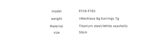 Spécifications de taille et poids pour parure collier et boucles d'oreilles en nacre