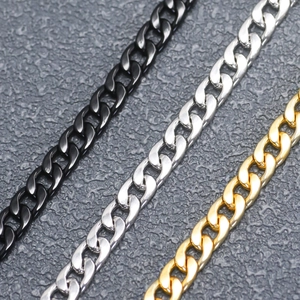 Classic Cuban link chains in black, silver, and gold finish for a bold unisex style