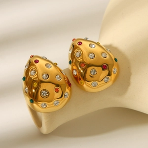 18K gold-plated teardrop earrings with colorful rhinestones in a luxury vintage design
