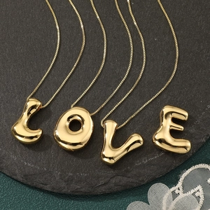 Polished gold 3D bubble letter LOVE pendant necklace with elegant box chain for women