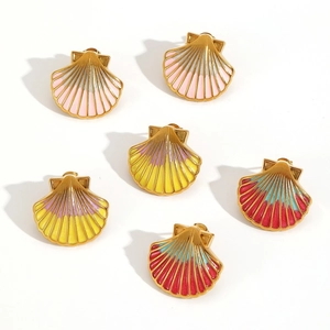 Boucles d'oreilles coquillage en acier inoxydable doré avec émail dégradé coloré