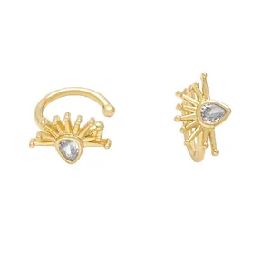 Élégant ear cuff plaqué or 18k avec zircon en forme de goutte et design rayons de soleil