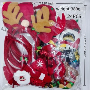 Bulk 24-piece Christmas headband set in clear packaging with dimensions 30x32x8cm