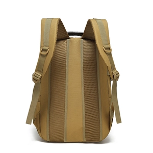 Waterproof outdoor tactical backpack in khaki with breathable mesh back and padded straps