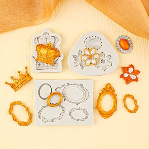 European vintage frame and crown silicone mold set for fondant cake and chocolate decor