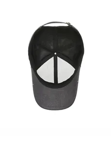 Detail view of cotton baseball cap interior with breathable mesh lining and adjustable strap