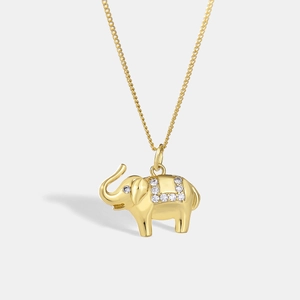 Collana Con Ciondolo Elefante in Rame e Strass alla Moda per Donna Catena a Clavicola con Elefante Animale Fortunato Placcato Oro