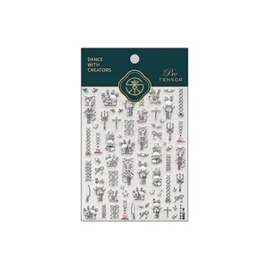 Gothic Lolita dark rabbit nail art stickers with laser finish and cross motifs