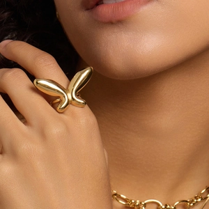 Exaggerated Butterfly Open Ring For Women 316 Stainless Steel Chunky Liquid Metal Style Fashion Adjustable Jewelry