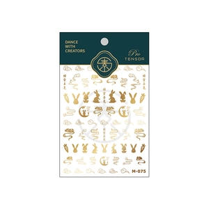 Gold Chinese New Year nail art stickers featuring rabbits and clouds, M-075 design