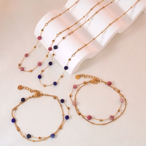 Minimalist Stainless Steel Natural Stone Necklace Bracelet Faceted Beads Geometric Jewelry For Women Original Design Gift