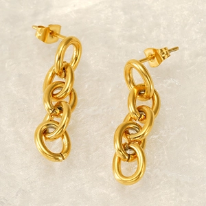 Long Cuban chain drop earrings in 18k gold-plated stainless steel for women