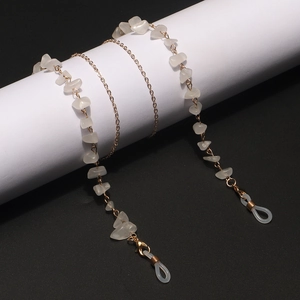 Fashionable gold chain with white natural stone beads for eyewear and masks