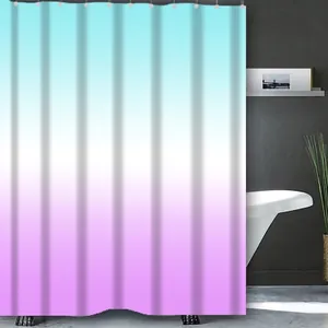 Tenda da doccia impermeabile in poliestere con sfumatura blu bianca e viola per il bagno