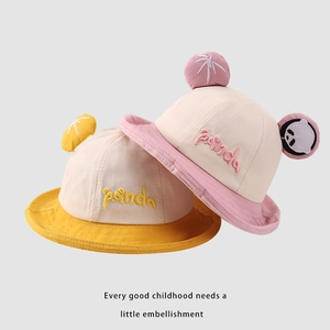 Cappello da sole per bambini con panda, orecchie 3D e ricami in giallo e rosa