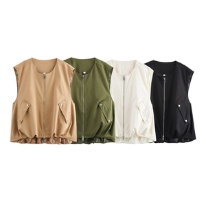 Damen-Utility-Westen mit Reißverschluss in Khaki, Grün, Creme und Schwarz mit Taschen