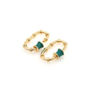 Oval Screw Lock Carabiner Clasp Connector 18K Gold Plated Copper Bamboo Texture Green Enamel DIY Jewelry Making Accessory
