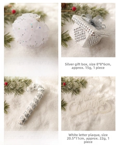 Detailed four-piece white Christmas ornaments set with foam snowballs and sequins