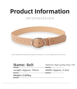Detail showing high-quality alloy buckle and beige PU leather belt for women
