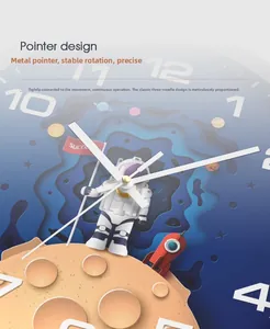 Detailansicht der stabilen Metallzeiger und des 3D-Zifferblatts im Astronauten-Stil