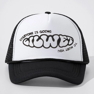 Classic black and white trucker hat with embroidery and breathable mesh panels