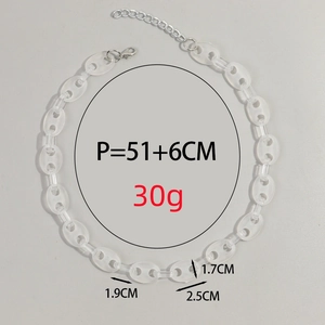 Detailed size specifications for acrylic chain necklace with silver lobster clasp and links