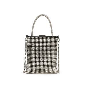 Sparkling silver rhinestone mini handbag with elegant metal chain strap for women
