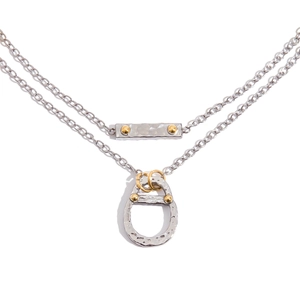 Double layer 18K gold and silver stainless steel necklace with hammered texture pendants