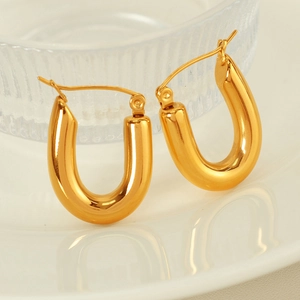 Minimalist golden U-shaped earrings with a polished metal finish for women